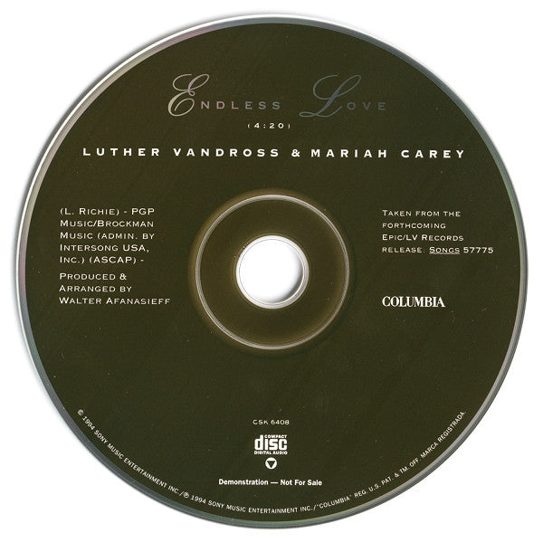 Luther Vandross & Mariah Carey : Endless Love (CD, Single, Promo)