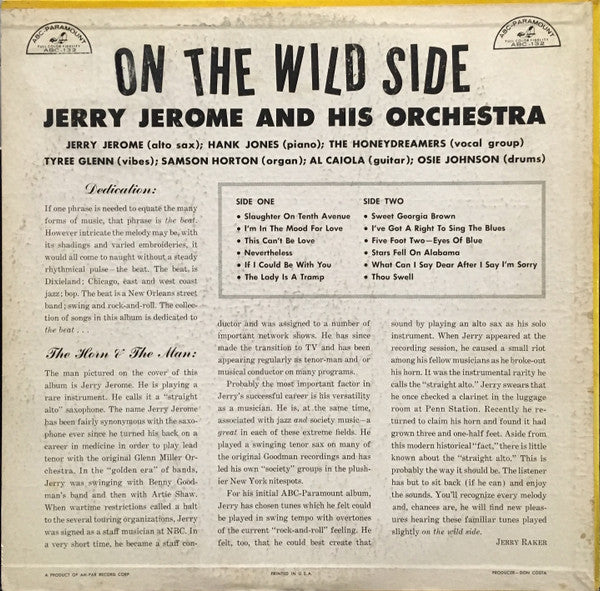Jerry Jerome : On The Wild Side (LP, Album, Mono)
