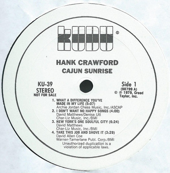 Hank Crawford : Cajun Sunrise (LP, Album, Promo)