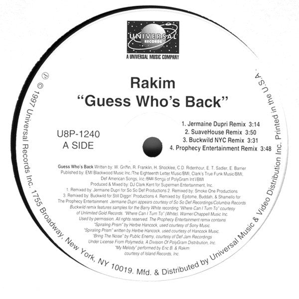 Rakim : Guess Who's Back (Remixes) (12")