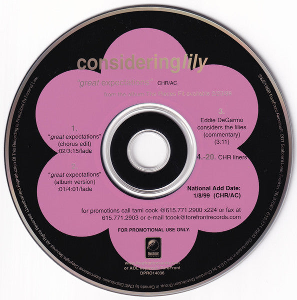 Considering Lily : Great Expectations (CD, Single, Promo)