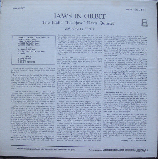 Eddie "Lockjaw" Davis Quintet* With Shirley Scott : Jaws In Orbit (LP, Album, Mono, Dee)