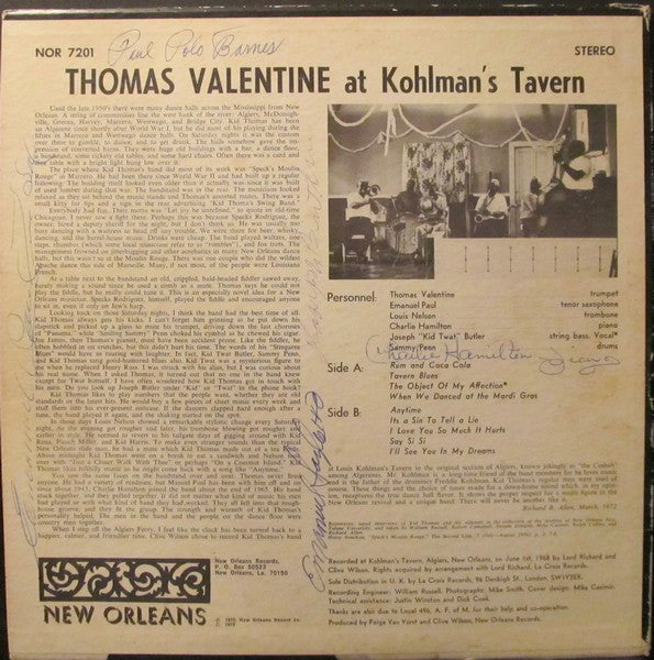 Kid Thomas Valentine : Thomas Valentine At Kohlman's Tavern (LP, Album)
