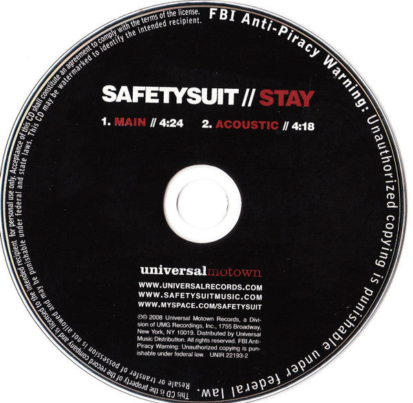 Safetysuit : Stay (CD, Single, Promo)