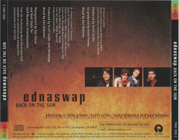 Ednaswap : Back On The Sun (CD, Single, Promo)