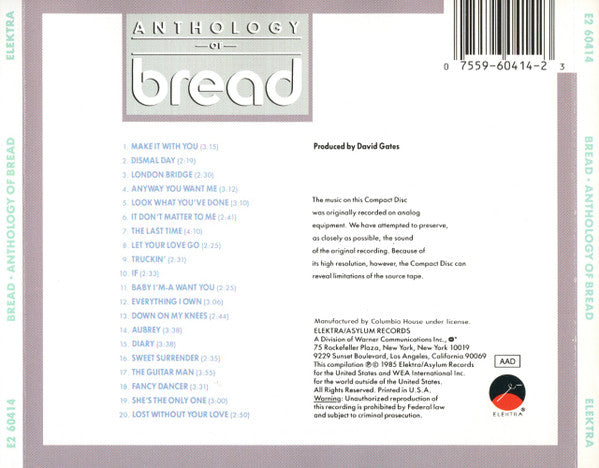 Bread : Anthology Of Bread (CD, Comp, Club)