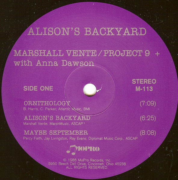 Marshall Vente / Project 9+ With Anna Dawson (2) : Alison's Backyard (LP, Album)