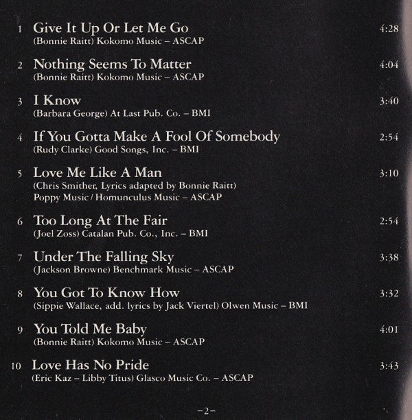 Bonnie Raitt : Give It Up (CD, Album, RE, RM)