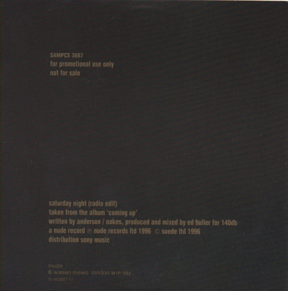 Suede : Saturday Night (CD, Single, Promo)