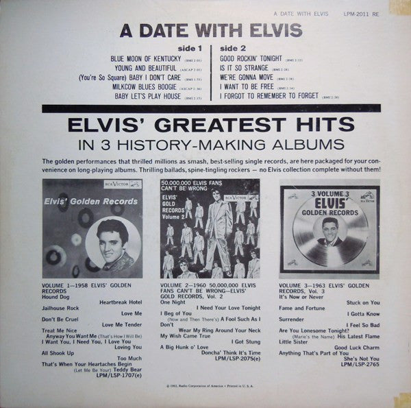 Elvis Presley : A Date With Elvis (LP, Comp, Mono)