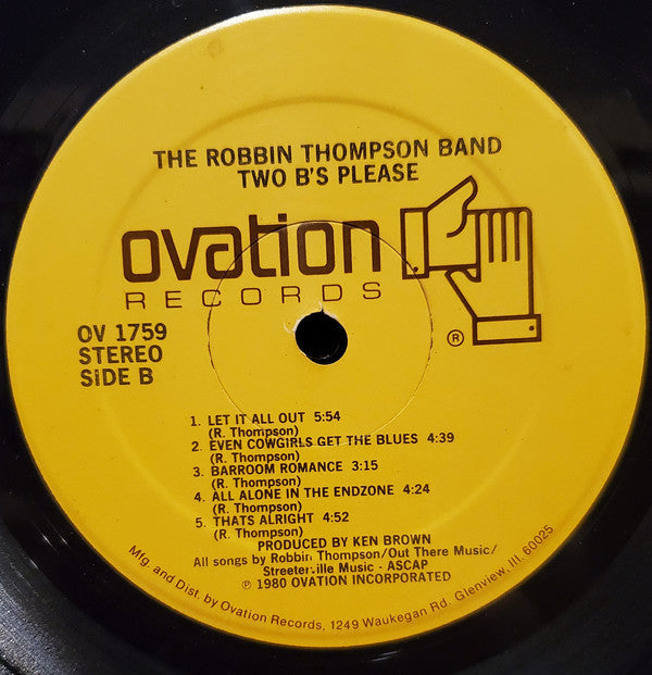 The Robbin Thompson Band : (Two "B's" Please) (LP, Album)