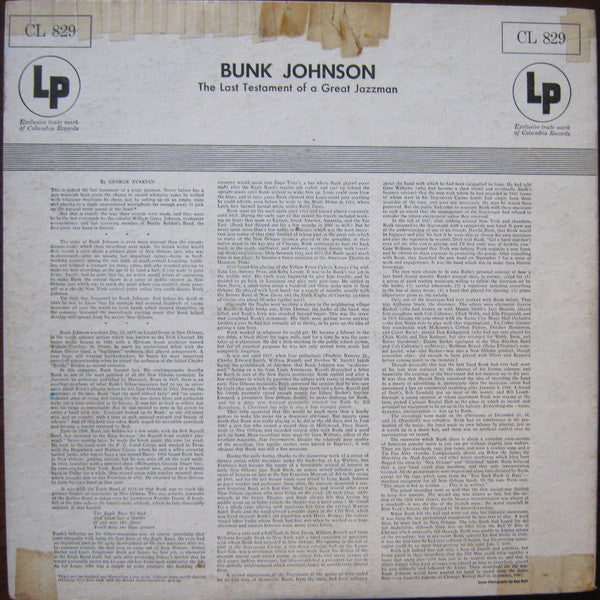 Bunk Johnson : The Last Testament Of A Great New Orleans Jazzman (LP, RE)