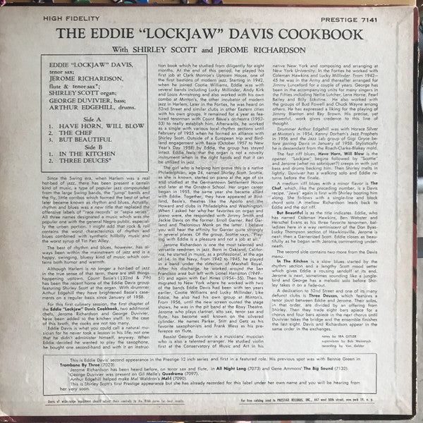 Eddie "Lockjaw" Davis With Shirley Scott And Jerome Richardson : The Eddie "Lockjaw" Davis Cookbook (LP, Album, Mono)
