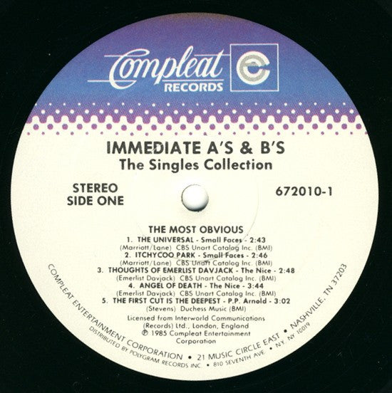 Various : Immediate A's & B's: The Singles Collection / A Compleat Collection (2xLP, Comp)