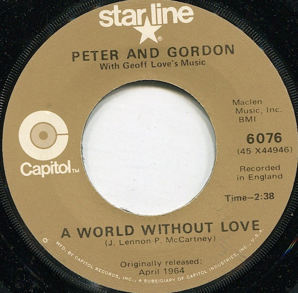 Peter & Gordon : A World Without Love / Nobody I Know (7", RE)
