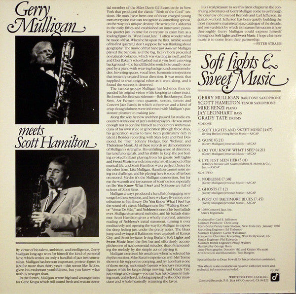 Gerry Mulligan Meets Scott Hamilton : Soft Lights & Sweet Music (LP, Album)