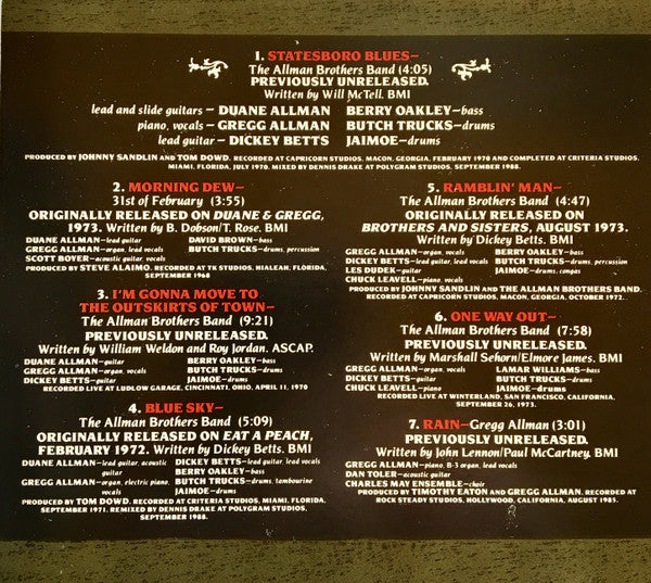 The Allman Brothers Band : Dreams (Seven Track Sampler) (CD, Comp, Promo, Smplr)