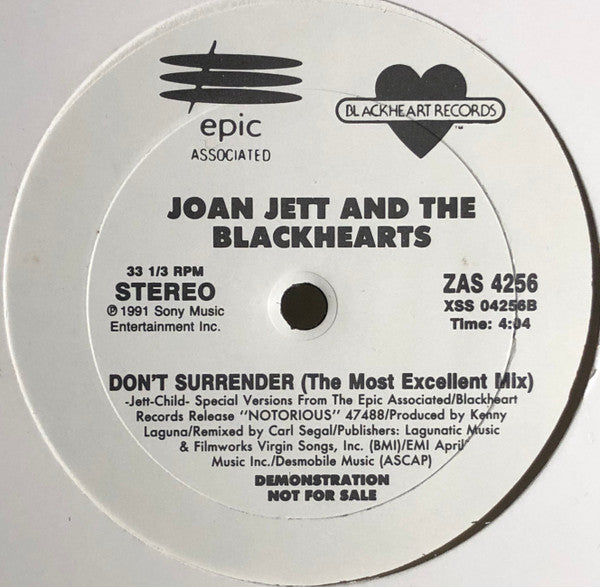 Joan Jett & The Blackhearts : Don't Surrender (12", Promo)