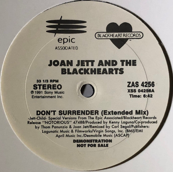 Joan Jett & The Blackhearts : Don't Surrender (12", Promo)