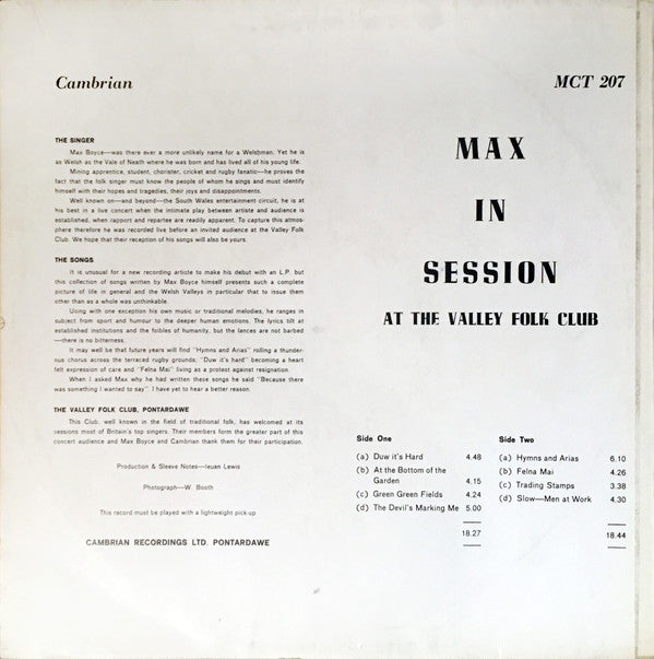 Max Boyce : In Session (LP, Album)