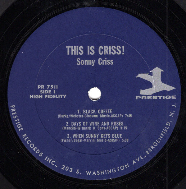 Sonny Criss : This Is Criss! (LP, Album, Mono)