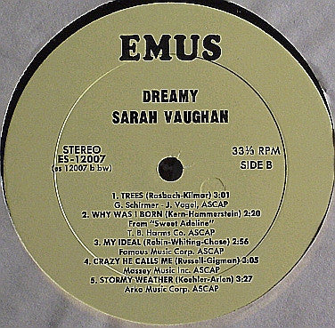 Sarah Vaughan : Dreamy (LP, Album, RE, Bes)