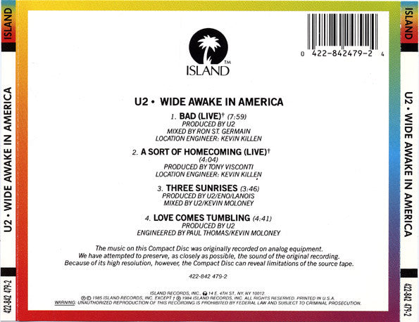U2 : Wide Awake In America (CD, EP, RE)