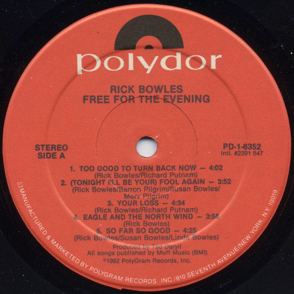 Rick Bowles : Free For The Evening (LP, Album, 53 )