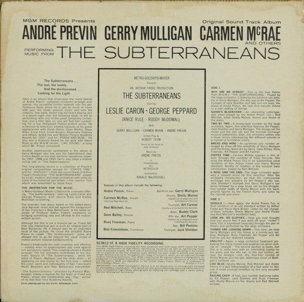 André Previn, Gerry Mulligan, Carmen McRae : Performing Music From The Subterraneans - Original Sound Track Album (LP, Album)