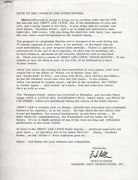 Jerry Lee Lewis : A Jerry Lee Lewis Radio Special (LP, Promo)