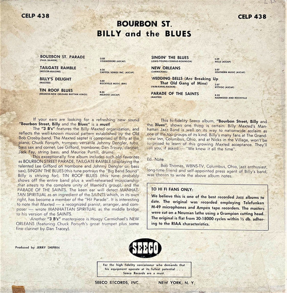 Billy Maxted's Manhattan Jazz Band : Bourbon St. Billy And The Blues (LP, Mono)