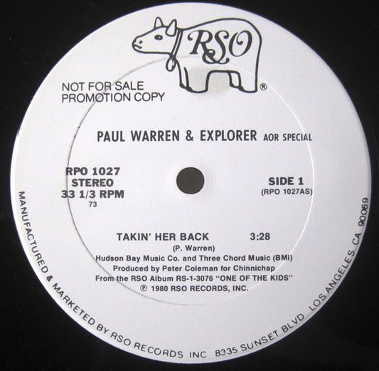 Paul Warren & Explorer* : Takin' Her Back (12", Promo)