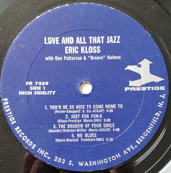 Eric Kloss With Don Patterson & Richard "Groove" Holmes : Love And All That Jazz (LP, Album, Mono)