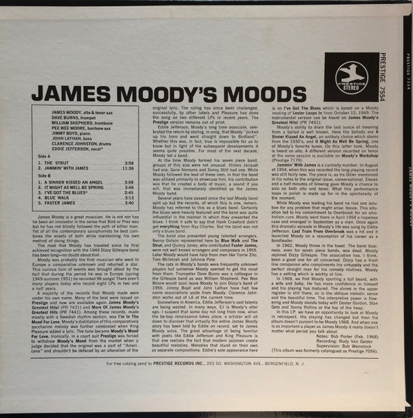 James Moody : James Moody's Moods (LP, Album, RE, RM)