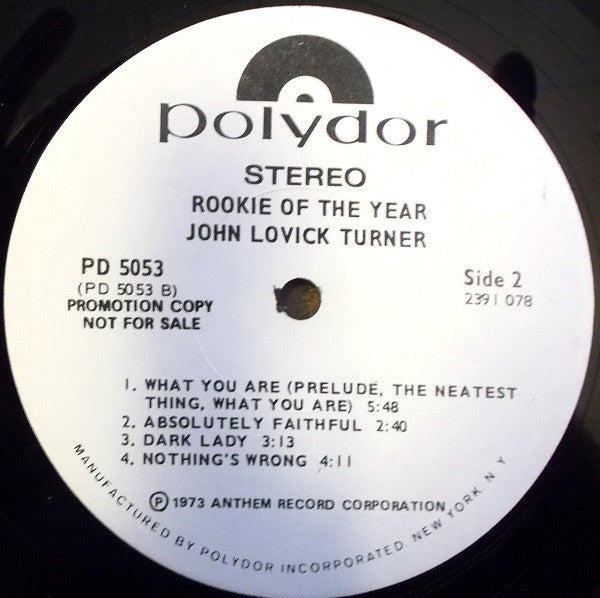 John Lovick Turner : Rookie Of The Year (LP, Album, Promo)