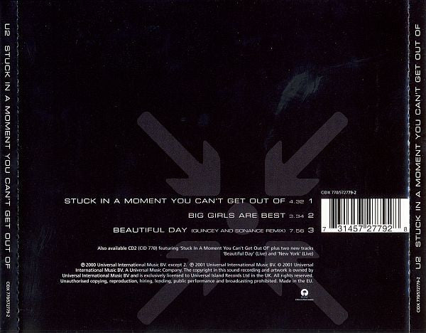 U2 : Stuck In A Moment You Can't Get Out Of (CD, Single, CD1)