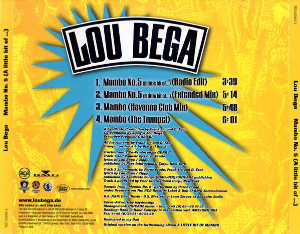 Lou Bega : Mambo No. 5 (A Little Bit Of...) (CD, Single, Promo)