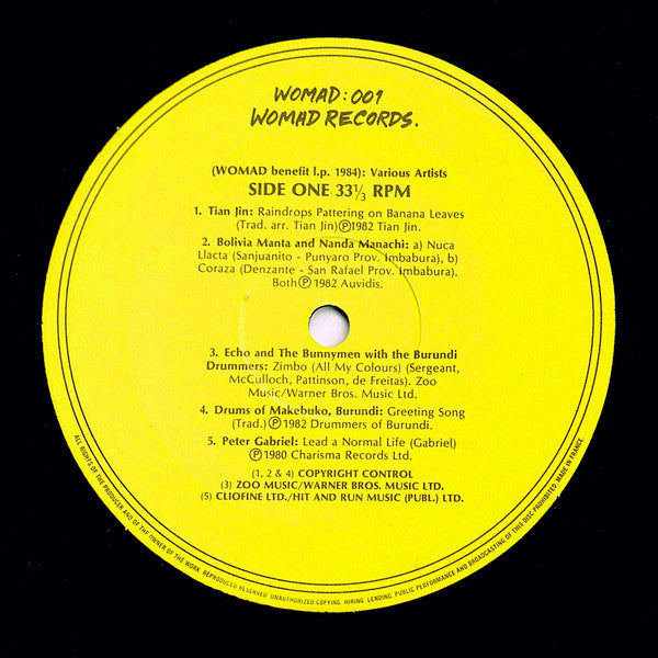 Various : Raindrops Pattering On Banana Leaves And Other Tunes - A WOMAD Benefit LP (LP, Comp)
