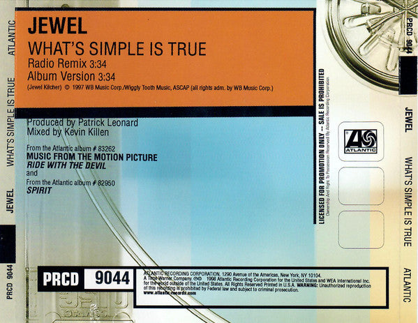 Jewel : What's Simple Is True (CD, Single, Promo)