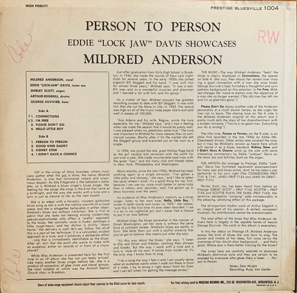 Mildred Anderson : Person To Person (LP, Album, Mono, Dee)
