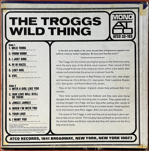 The Troggs : Wild Thing (LP, Album, Mono, Promo)