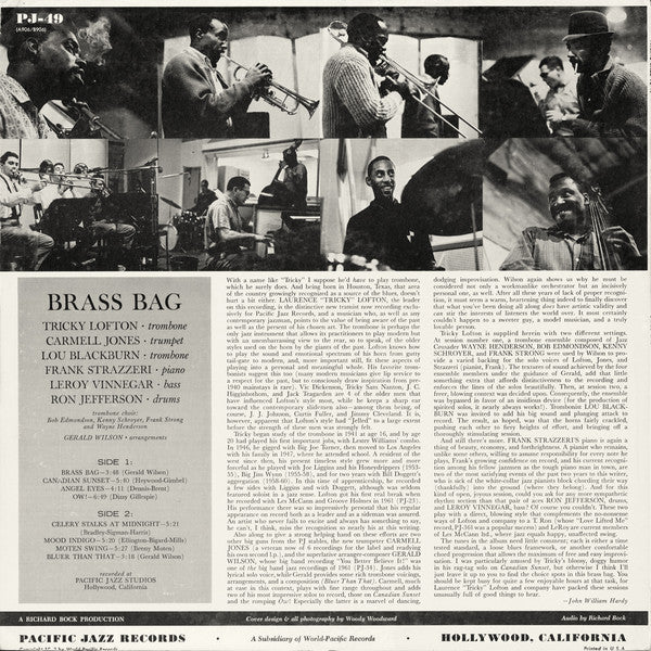 Lawrence Lofton & Carmell Jones With The Arrangements Of Gerald Wilson : Brass Bag (LP, Album, Mono)