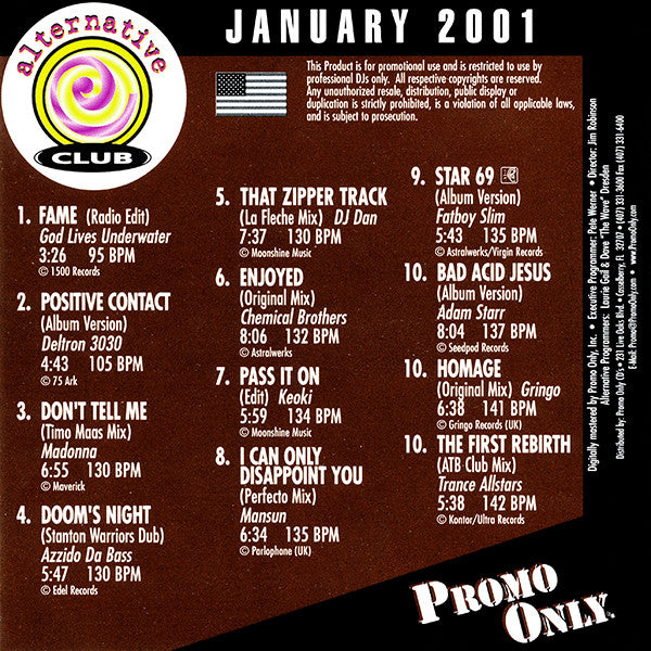 Various : Promo Only Alternative Club January 2001 (CD, Comp, Promo)