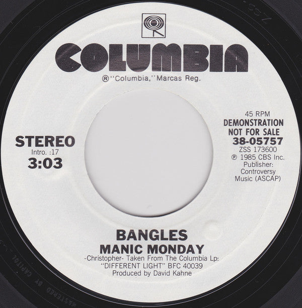 Bangles : Manic Monday (7", Single, Promo, Pit)