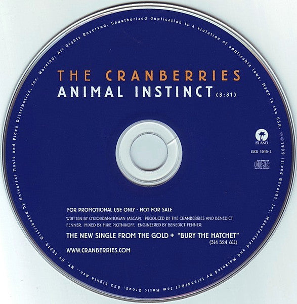 The Cranberries : Animal Instinct (CD, Single, Promo)