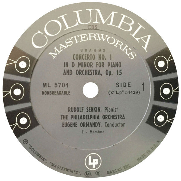 Rudolf Serkin / Eugene Ormandy, The Philadelphia Orchestra, Johannes Brahms : Piano Concerto No.1 In D Minor (LP, Mono)