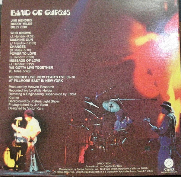 Jimi Hendrix : Band Of Gypsys (CD, Album, Num, Promo, RE, RM, Gat)