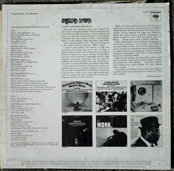 Thelonious Monk : Monk's Greatest Hits (LP, Comp, Ter)
