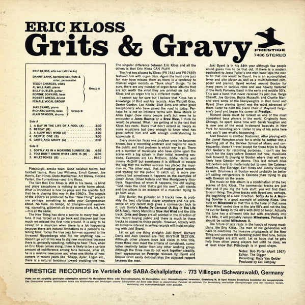 Eric Kloss : Grits & Gravy (LP, Album)
