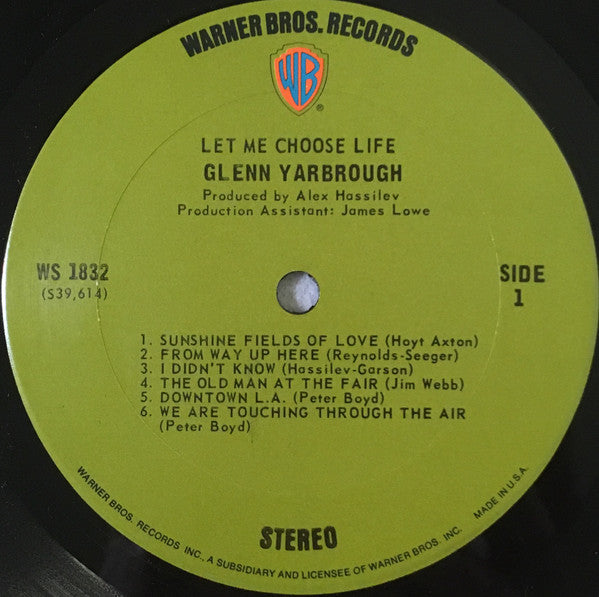 Glenn Yarbrough : Let Me Choose Life (LP, Album)